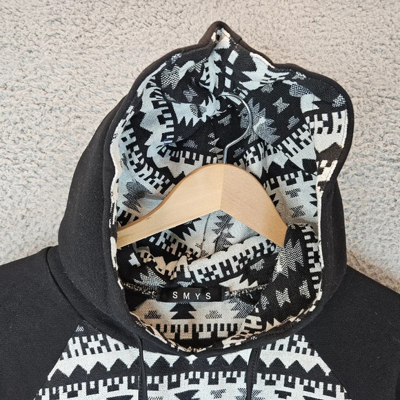 SMYS Womens Hooded Sweatshirt Sz M Aztec Western Rodeo Cowgirl Black & White - Picture 2 of 11